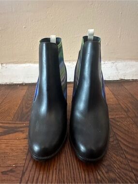 Christian Louboutin Black Leather Ankle Boots with Green & Blue Panels